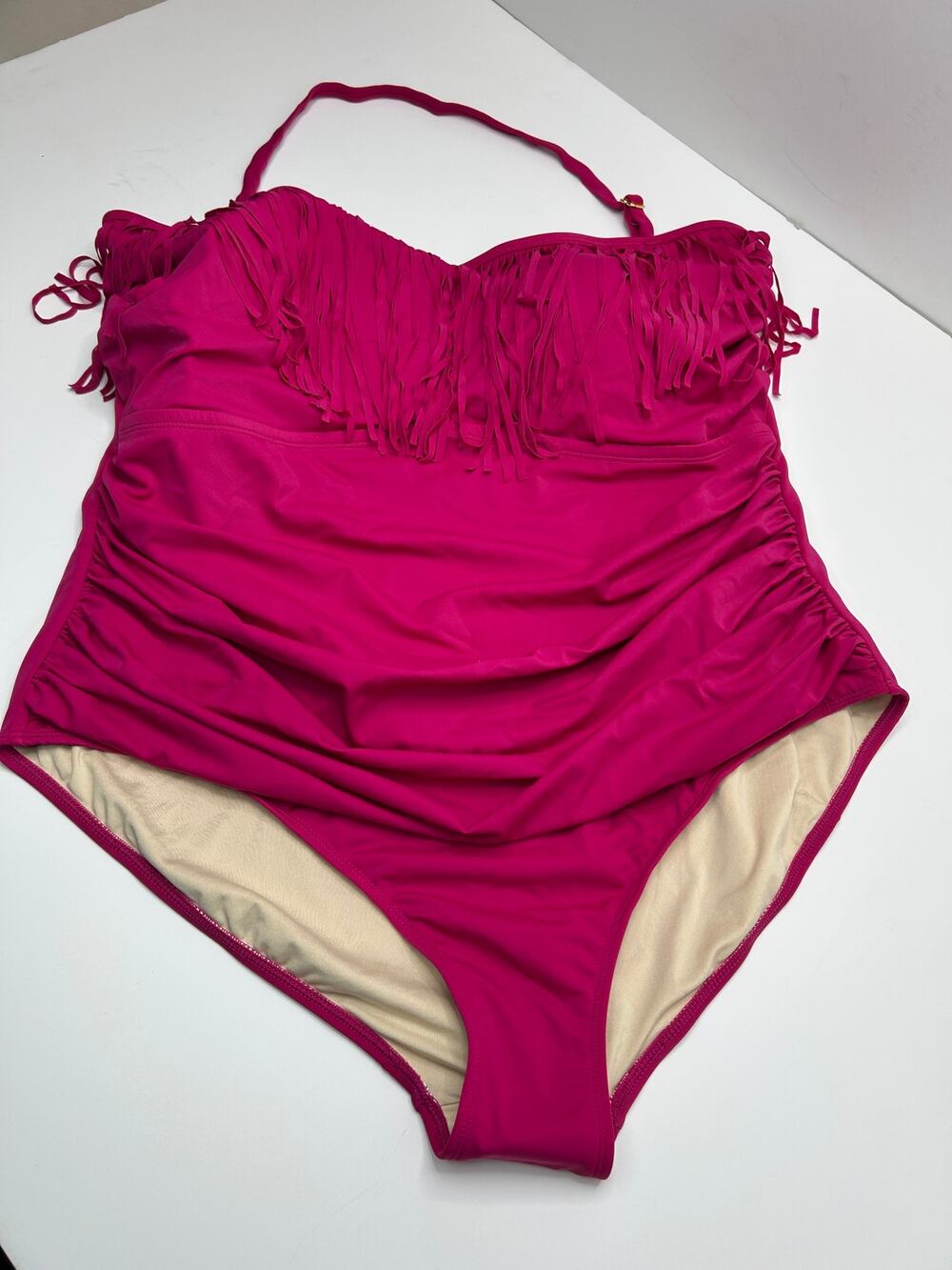Kim Gravel Fringe Removable Strap One Piece Swimsuit Hot Pink Women 24W NWOT